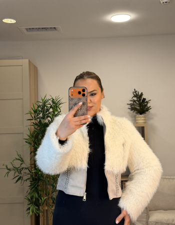 KÜRK DETAYLI SÜET KREM CEKET MONT