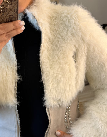 KÜRK DETAYLI SÜET KREM CEKET MONT