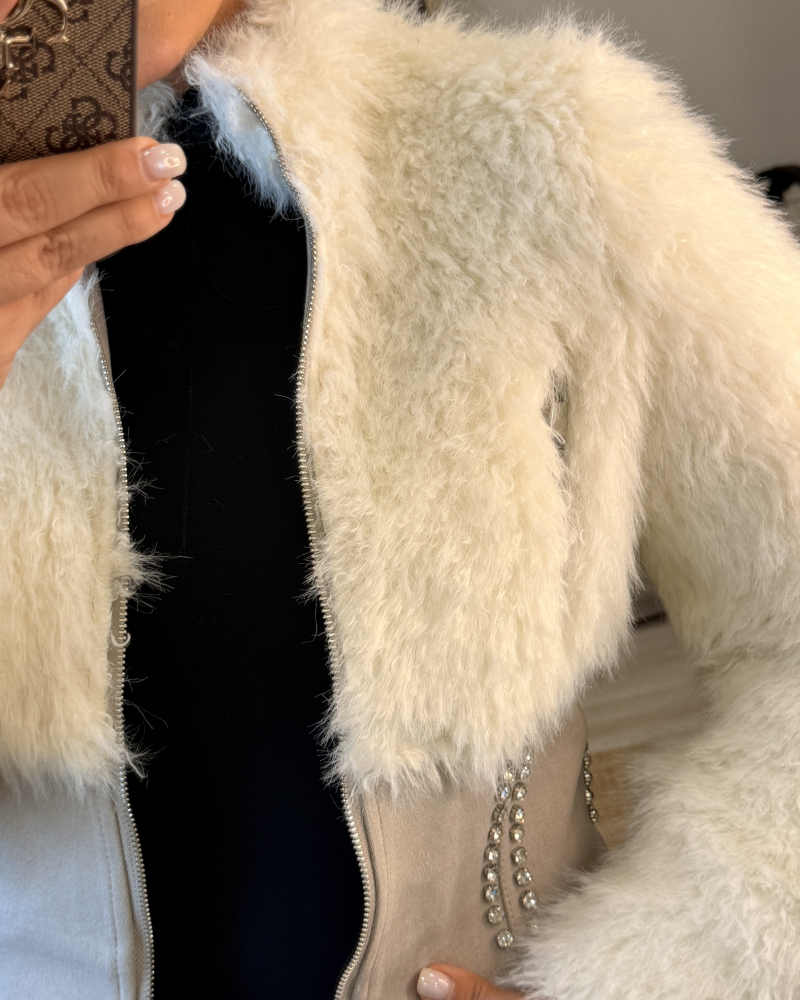 KÜRK DETAYLI SÜET KREM CEKET MONT