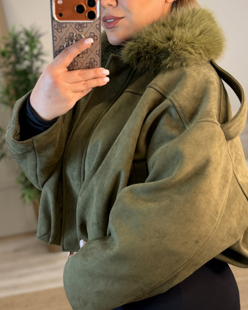 YAKA KÜRK DETAYLI HAKİ İTALYAN SÜET MONT YAKA KÜRK DETAYLI HAKİ İTALYAN SÜET MONT