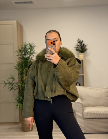 YAKA KÜRK DETAYLI HAKİ İTALYAN SÜET MONT YAKA KÜRK DETAYLI HAKİ İTALYAN SÜET MONT