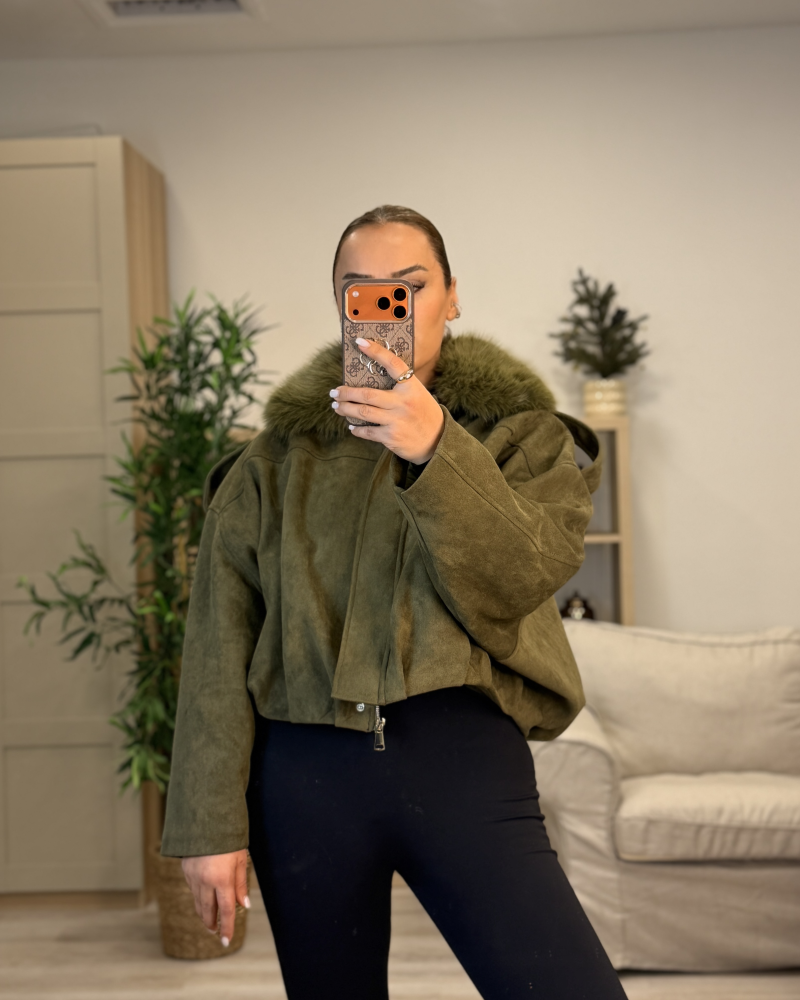 YAKA KÜRK DETAYLI HAKİ İTALYAN SÜET MONT YAKA KÜRK DETAYLI HAKİ İTALYAN SÜET MONT