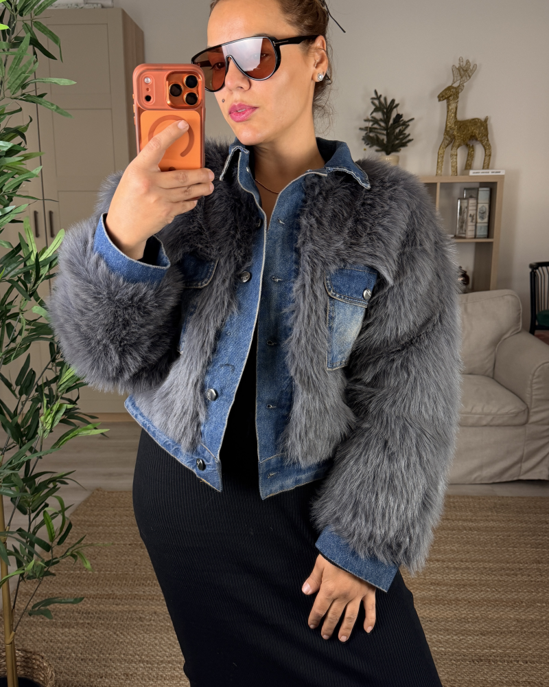 SUNİ KÜRK DETAYLI TASARIM KOT CEKET