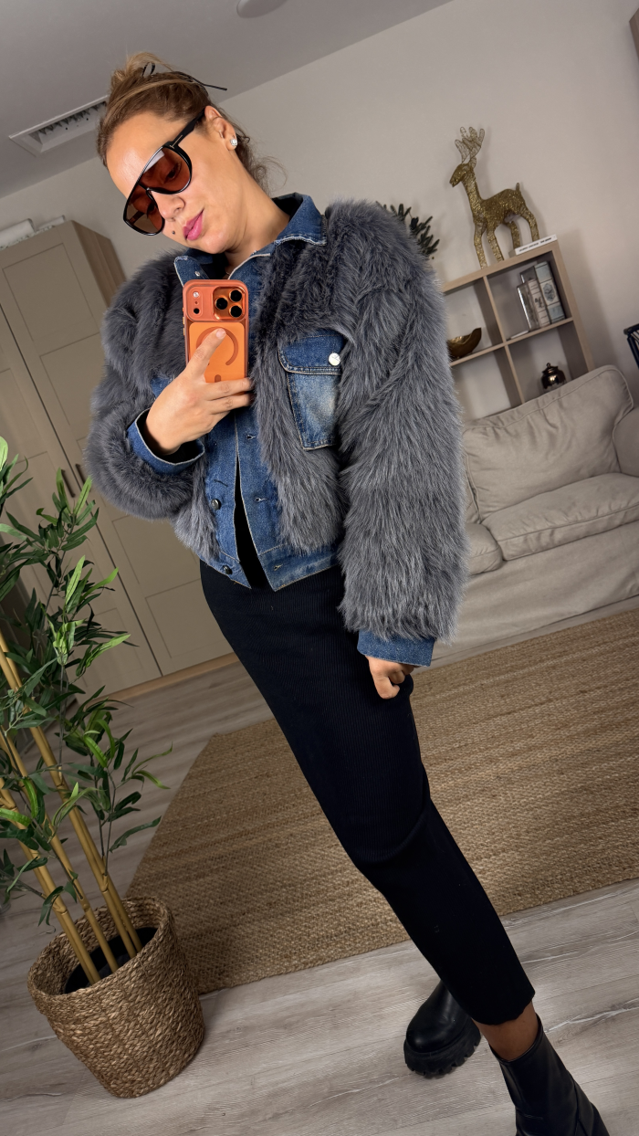 SUNİ KÜRK DETAYLI TASARIM KOT CEKET