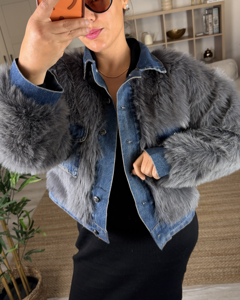 SUNİ KÜRK DETAYLI TASARIM KOT CEKET