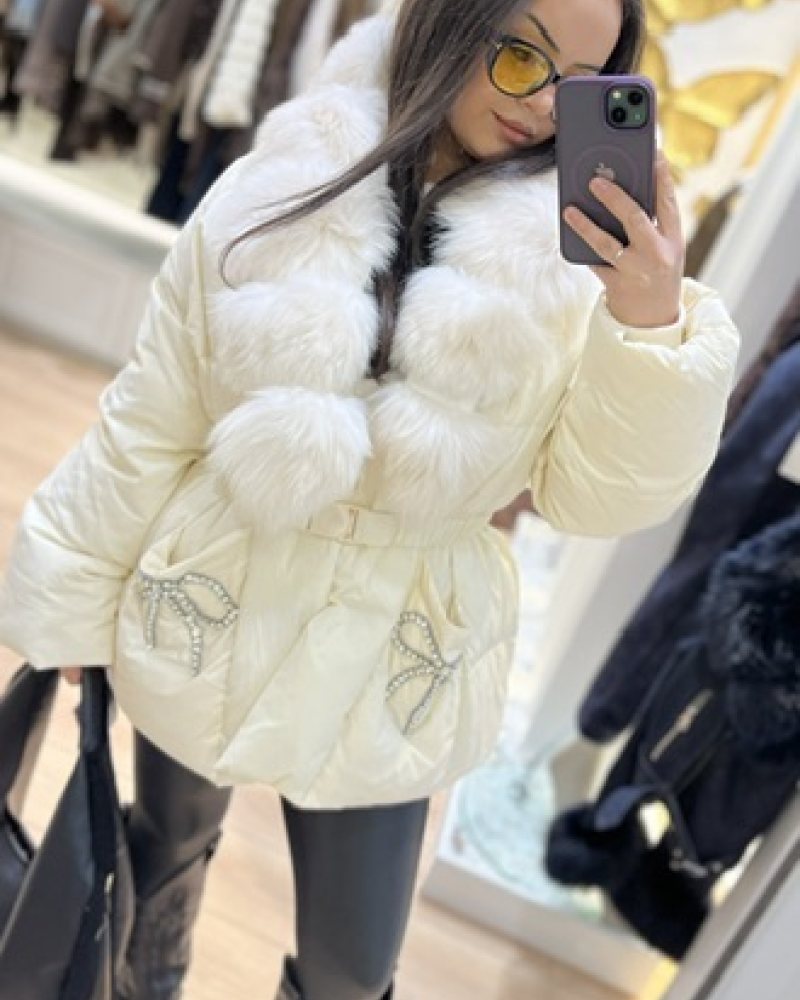 KÜRK DETAYLI İTALYAN PREMİUM MONT KREM