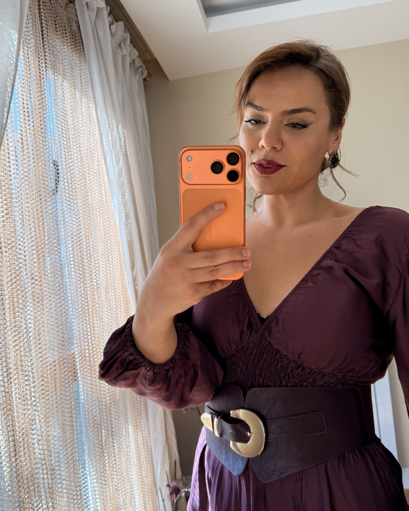 İTALY İPEK DOKULU SATEN ELBİSE MÜRDÜM