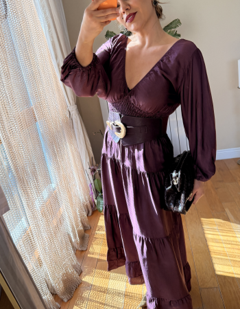 İTALY İPEK DOKULU SATEN ELBİSE MÜRDÜM