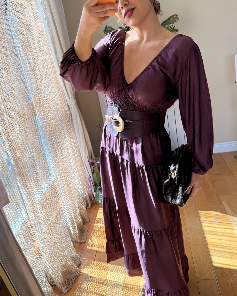 İTALY İPEK DOKULU SATEN ELBİSE MÜRDÜM