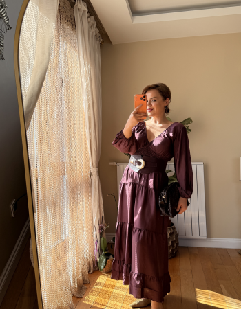 İTALY İPEK DOKULU SATEN ELBİSE MÜRDÜM