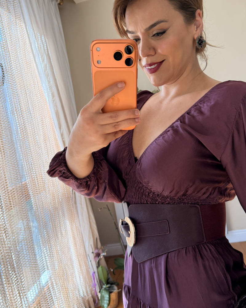 İTALY İPEK DOKULU SATEN ELBİSE MÜRDÜM