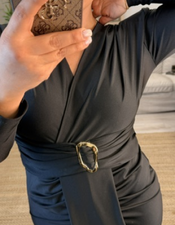 LİKRALI DRAPE KALEM ELBİSE SİYAH