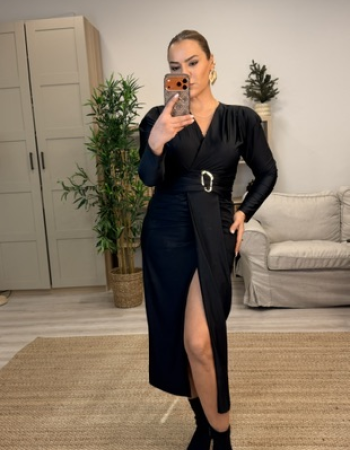 LİKRALI DRAPE KALEM ELBİSE SİYAH