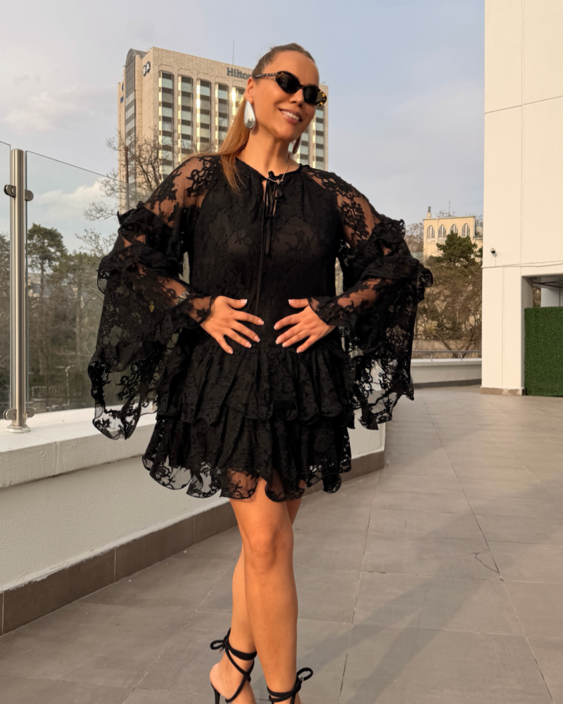 İTALYAN DANTEL ELBİSE SİYAH