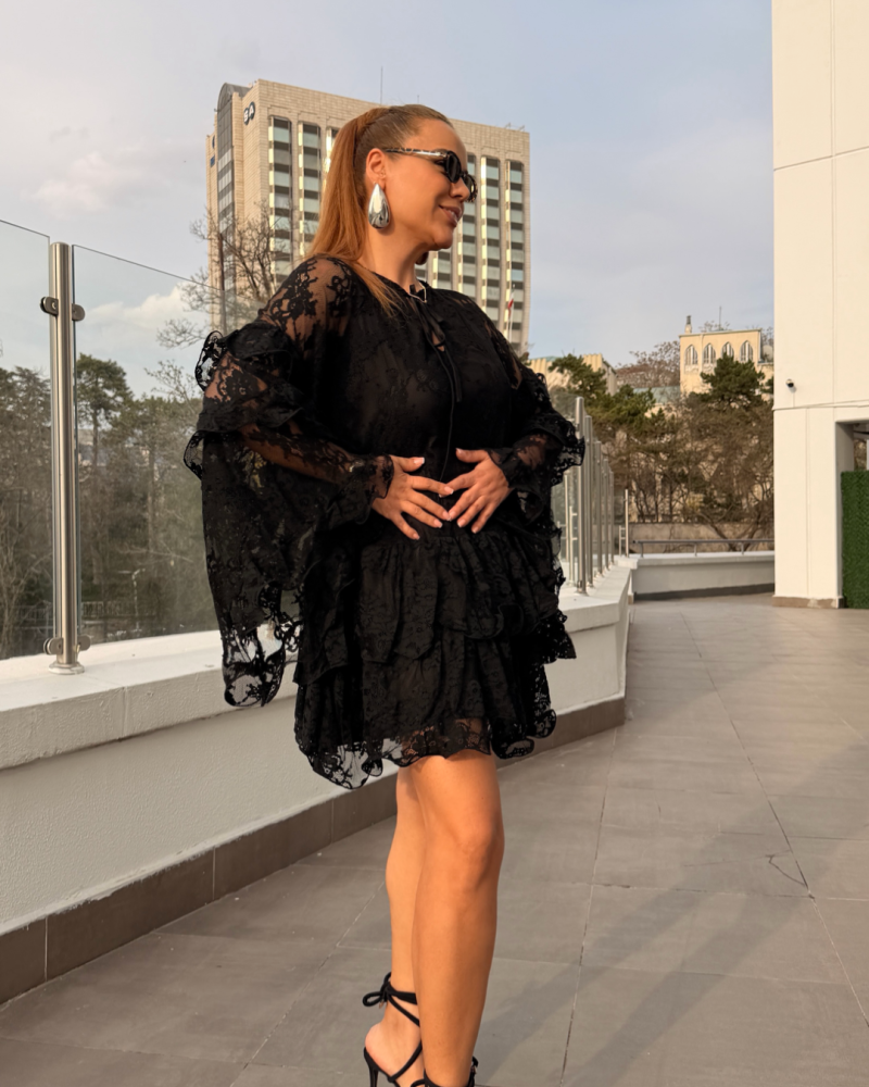 İTALYAN DANTEL ELBİSE SİYAH