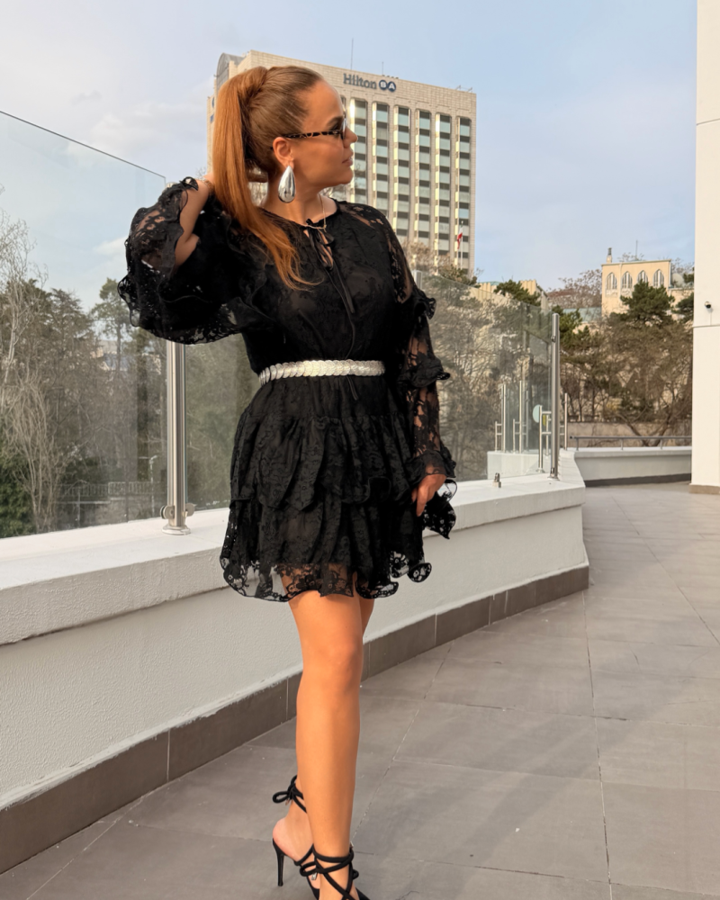 İTALYAN DANTEL ELBİSE SİYAH