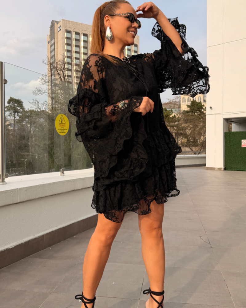 İTALYAN DANTEL ELBİSE SİYAH