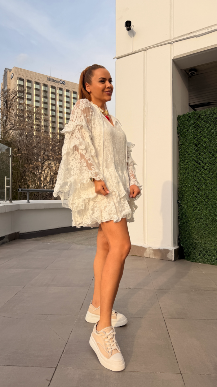 İTALYAN DANTEL ELBİSE BEYAZ