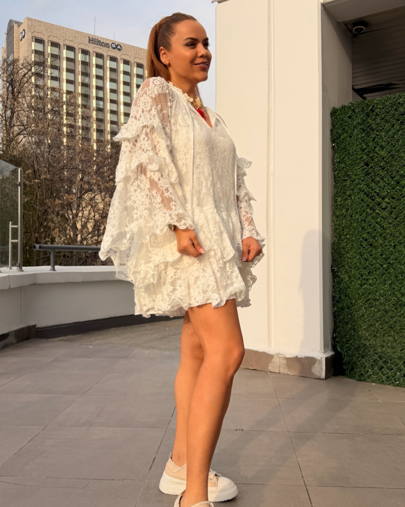 İTALYAN DANTEL ELBİSE BEYAZ