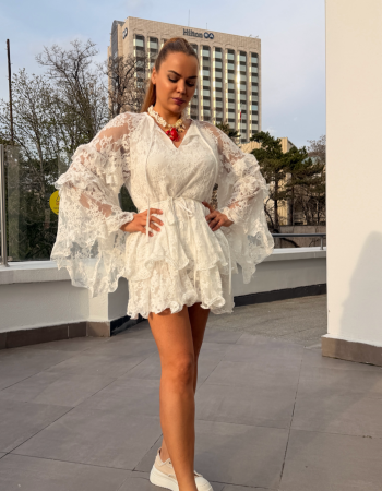 İTALYAN DANTEL ELBİSE BEYAZ