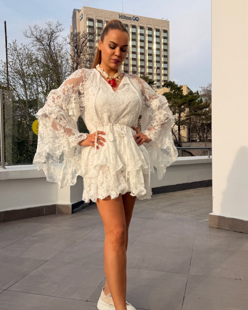 İTALYAN DANTEL ELBİSE BEYAZ