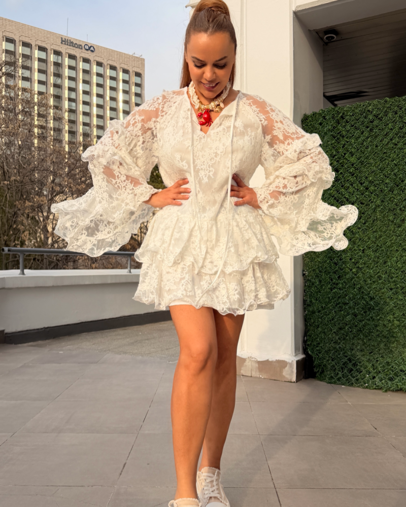 İTALYAN DANTEL ELBİSE BEYAZ