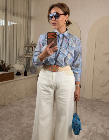 KREM BEL DETAY İTALYAN BEYAZ JEAN