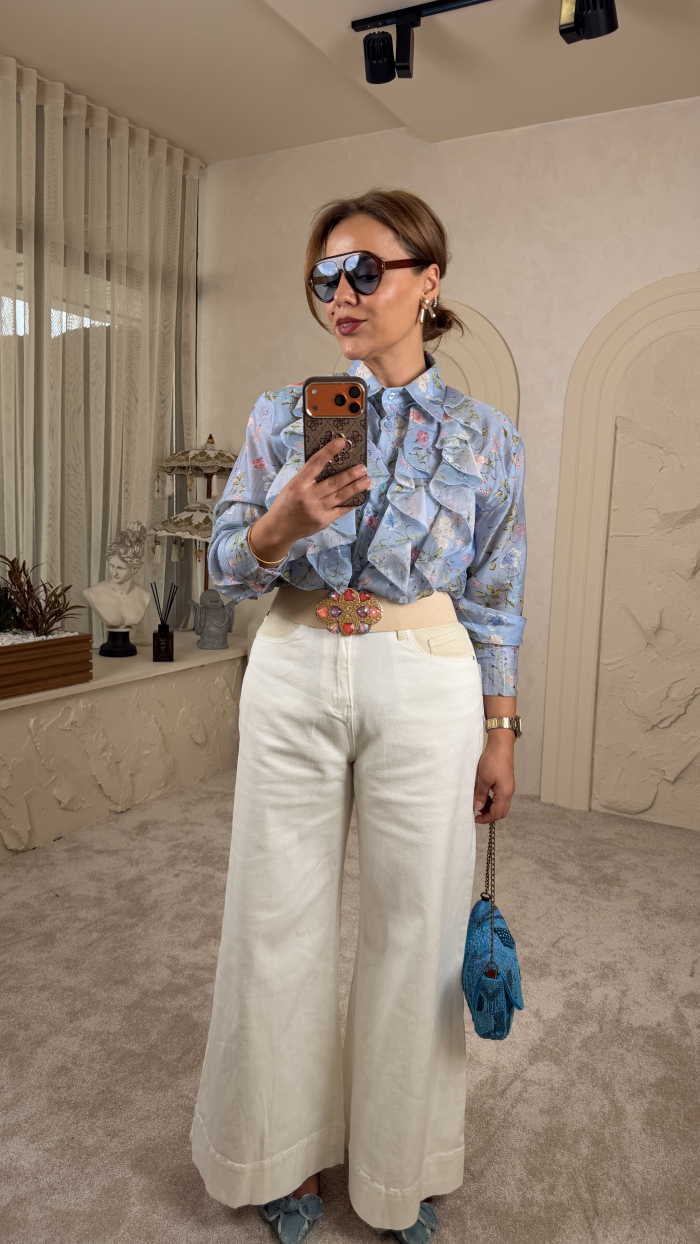 KREM BEL DETAY İTALYAN BEYAZ JEAN