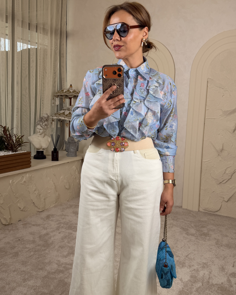 KREM BEL DETAY İTALYAN BEYAZ JEAN