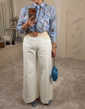 KREM BEL DETAY İTALYAN BEYAZ JEAN