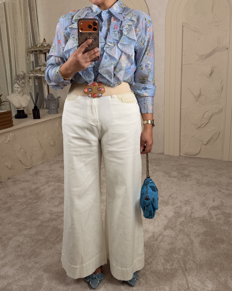 KREM BEL DETAY İTALYAN BEYAZ JEAN