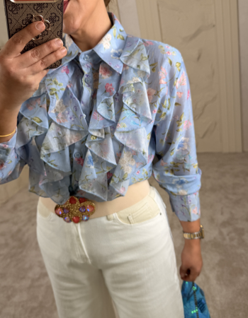 İTALYAN VOLANLI SPRİNG GÖMLEK MAVİ