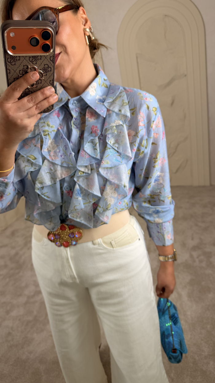 İTALYAN VOLANLI SPRİNG GÖMLEK MAVİ