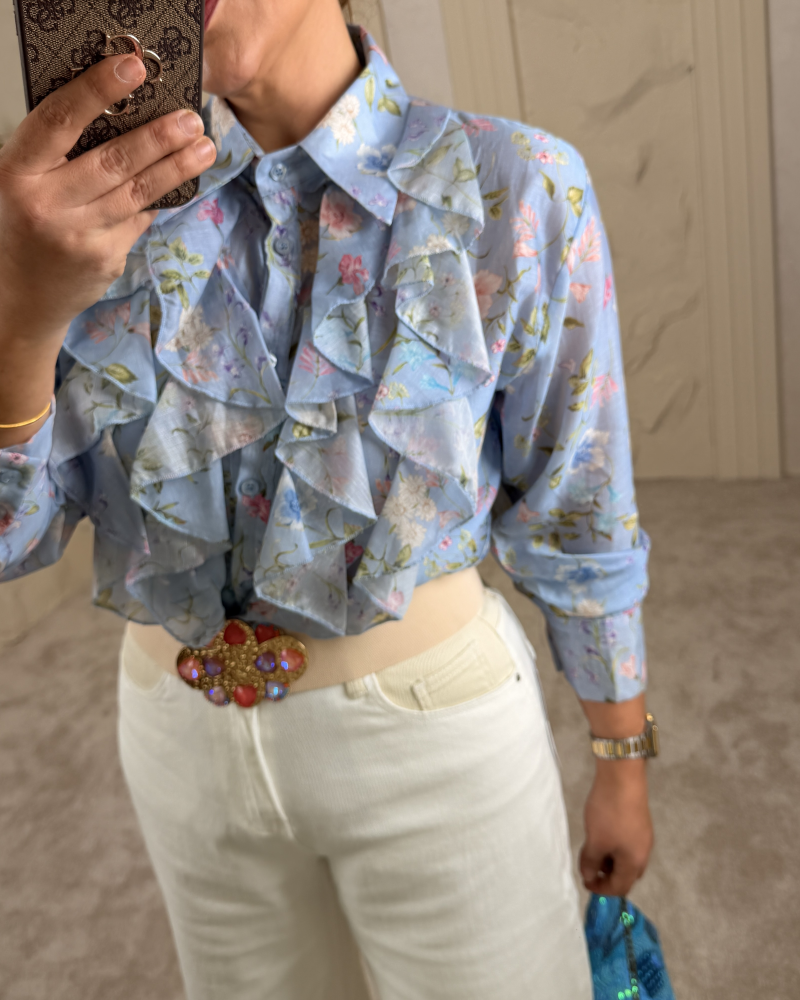 İTALYAN VOLANLI SPRİNG GÖMLEK MAVİ