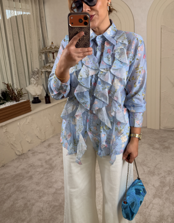 İTALYAN VOLANLI SPRİNG GÖMLEK MAVİ