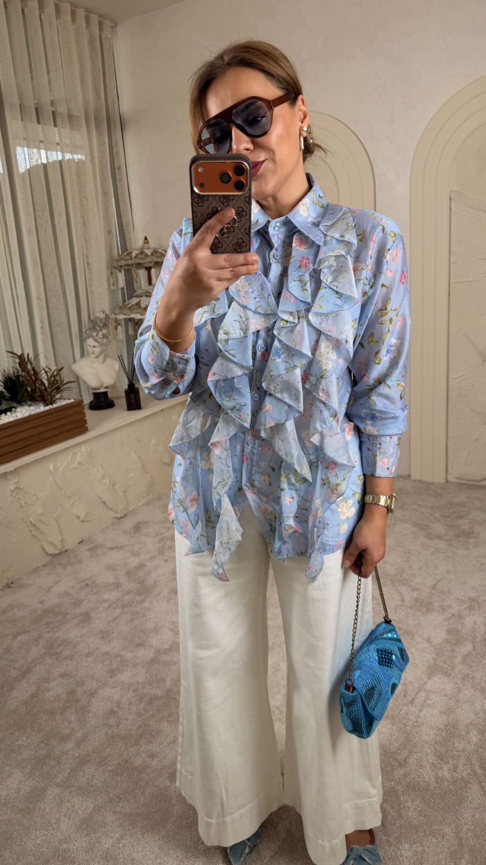 İTALYAN VOLANLI SPRİNG GÖMLEK MAVİ