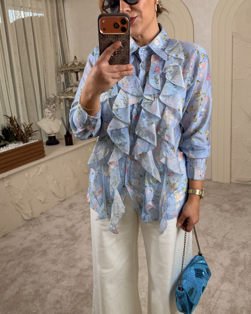 İTALYAN VOLANLI SPRİNG GÖMLEK MAVİ