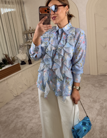 İTALYAN VOLANLI SPRİNG GÖMLEK MAVİ