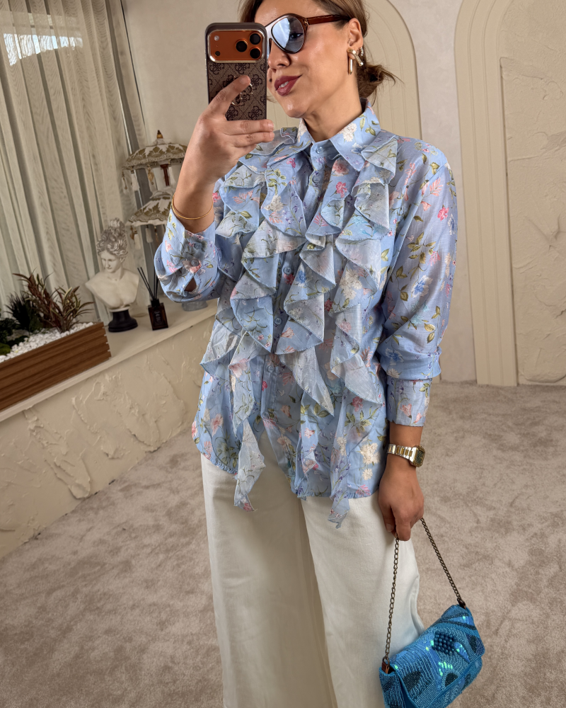 İTALYAN VOLANLI SPRİNG GÖMLEK MAVİ