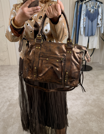 İTALYAN METALİK BRONZ ÇANTA