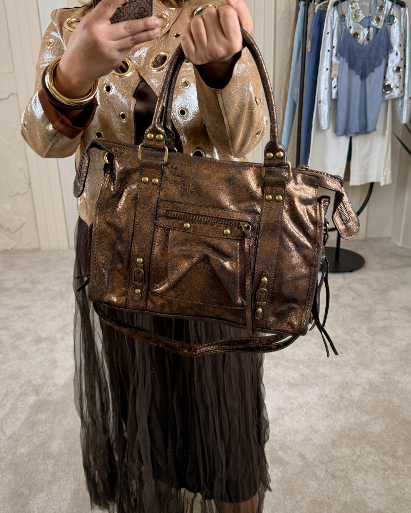 İTALYAN METALİK BRONZ ÇANTA