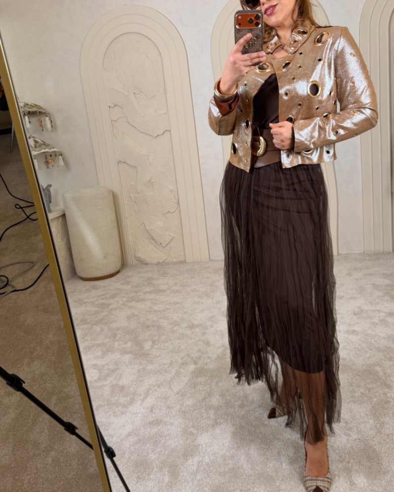 METALİK KUŞGÖZÜ CEKET İTALYAN BRONZ