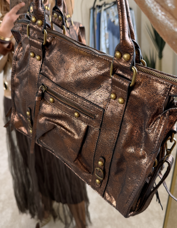 İTALYAN METALİK BRONZ ÇANTA