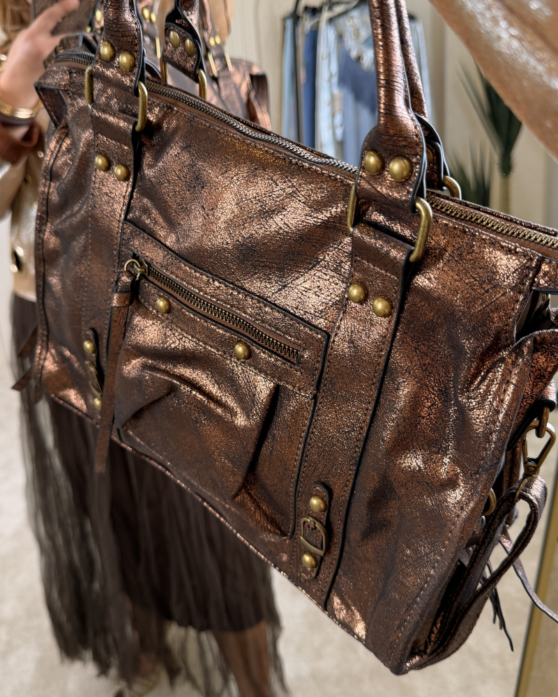 İTALYAN METALİK BRONZ ÇANTA