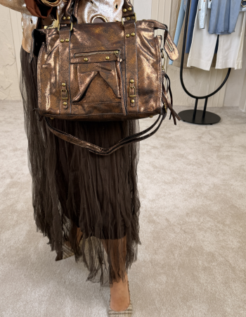 İTALYAN METALİK BRONZ ÇANTA