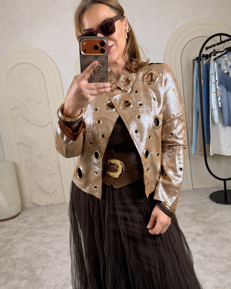 METALİK KUŞGÖZÜ CEKET İTALYAN BRONZ