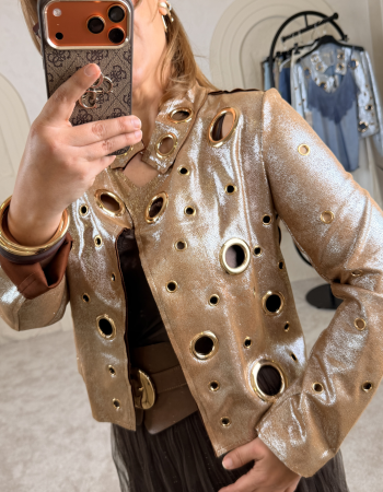 METALİK KUŞGÖZÜ CEKET İTALYAN BRONZ