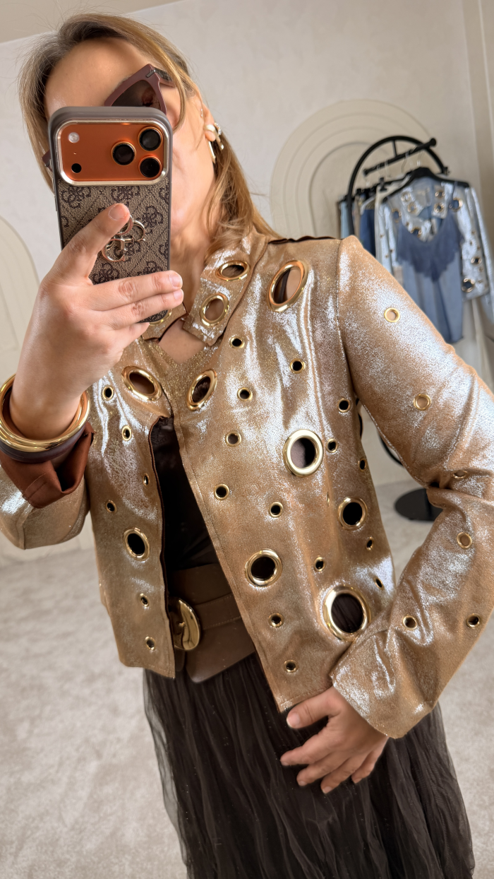 METALİK KUŞGÖZÜ CEKET İTALYAN BRONZ