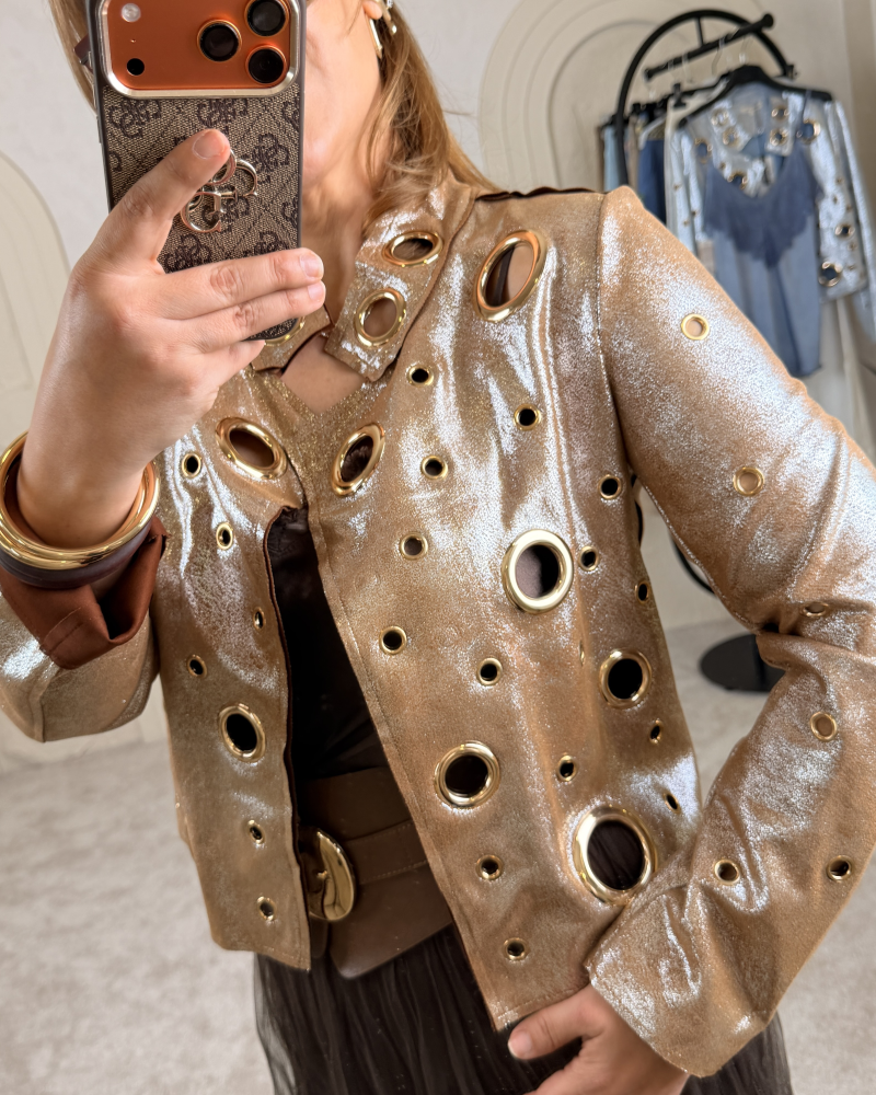 METALİK KUŞGÖZÜ CEKET İTALYAN BRONZ