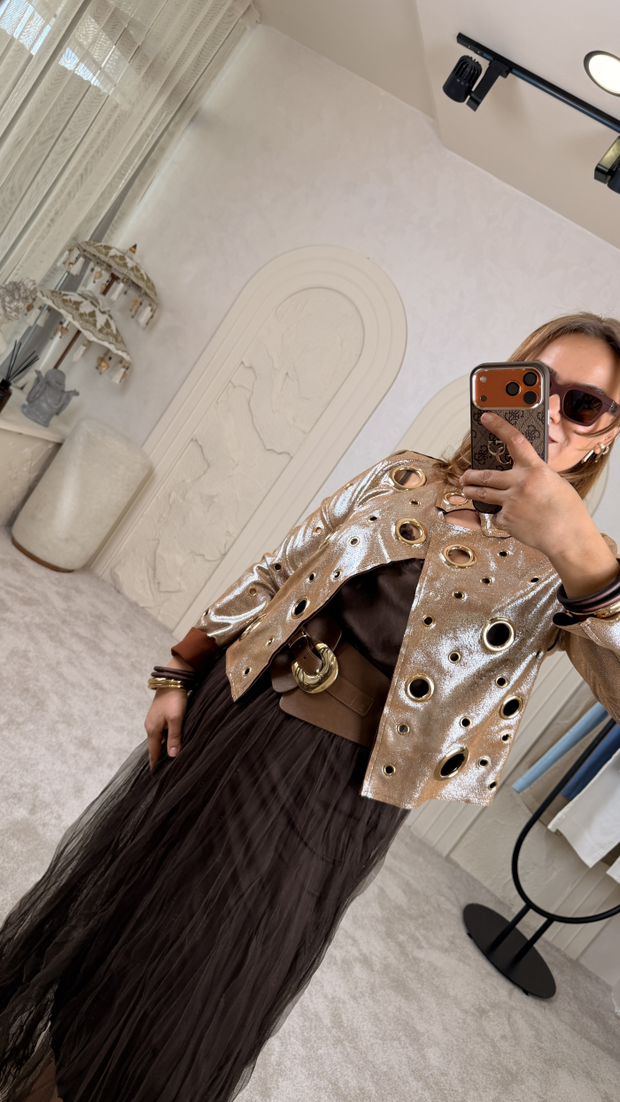 METALİK KUŞGÖZÜ CEKET İTALYAN BRONZ